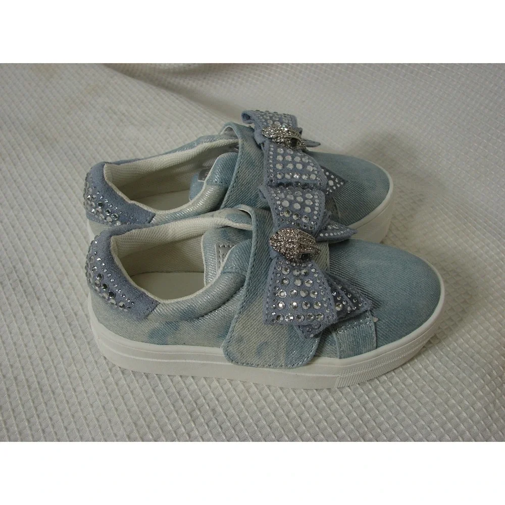 Kurt Geiger Mini Laney Bow Rhinestone Denim Sneakers Shoes Girls Sz US 8 M/EU 24